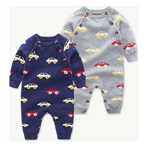 Baby boys clothing double knitted and babys cotton wagon climbing suit