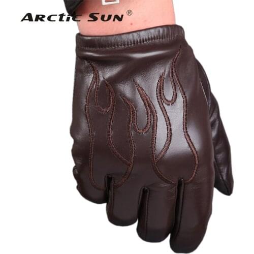Mens Sheepskin Gloves Male Autumn Winter Plus Velvet Thicken Warm Genuine Leather Touchscreen Gloves Motorcycle M050NC2