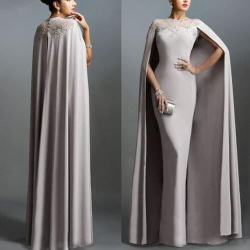 Casual Dresses Sexy Lace Mermaid Arabic Evening Party Dress With Long Train Cape Appliques Beaded Sheer Luxury White Banquet Gow