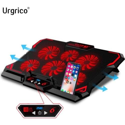 Urgrico Gaming Laptop Cooling pad Six Fan Led Screen Two USB Port Laptop Cooler Pad Laptop Stand for Macbook Lenovo Dell