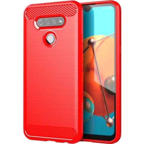 Shockproof Carbon Fiber Case for LG K51 Brushed Texture TPU Rubber Full Body Protective Phone Cover
