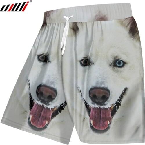 UJWI Mens New Summer Seaside Resort Animal Beach Shorts 3D Printed Funny White Dog Lovely Big Size 5XL
