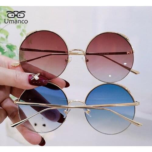 Vintage Womens Sunglasses Round with Metal Frame Gradient Sun Glasses Female Ladies Male Retro Eyeglasses Street Beach Ocean