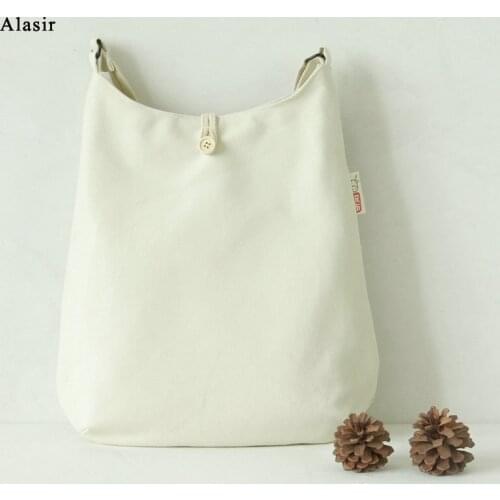 Alasir Original Half Moon Canvas Handbags Simple Solid Women Shoulder Bags Artsy Casual Tote Bag White Cotton Designer Bags