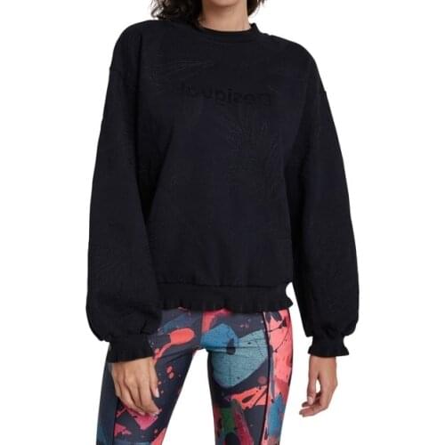 Spanish spring new black round neck heavy industry embroidery loose casual sweater