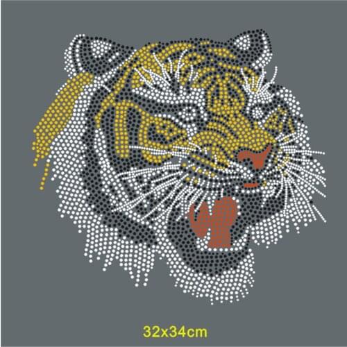 Heat Transfers Custom Motif Rhinestones Tiger Design Animal Patch Stickers For Clothes Diy T-Shirt Accessories Felt Applique