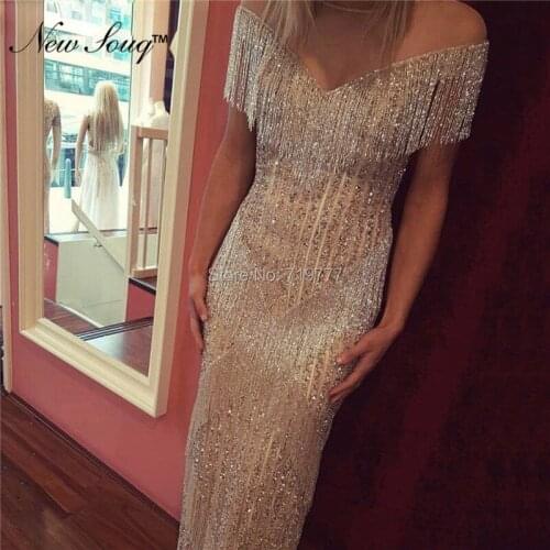 Tassel Rhinestone Evening Dresses Arabic Kaftans Prom Dresses 2019 Robe De Soiree Islamic Arabic Dubai Formal Party Gowns
