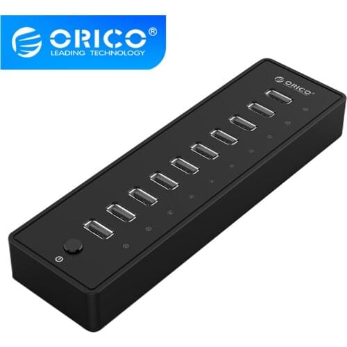ORICO USB HUB 2.0 External 10 Port USB Splitter with 12V2.5A Power Adapter for Windows iMac Notebook Laptop HUB USB 2.0,P10-U2