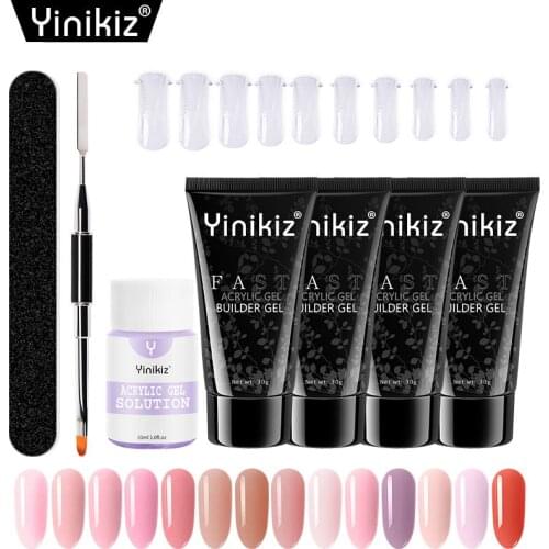 Yinikiz Poly Extension Nail Gel Set Extention Nail Tips UV Gel Brush Quick Finger Builder Hard Jelly Acrylic Gel Tool Kit
