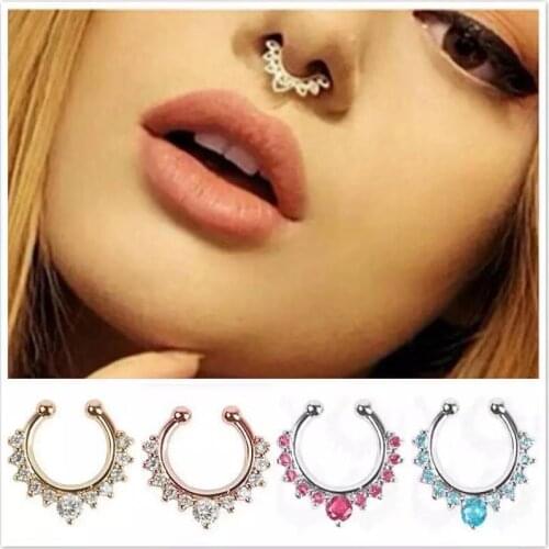 Yuedane Fashion Clicker Fake Septum Nose Rings Crystal for Women Body Clip Hoop Vintage Faux Non-Piercing Body Jewelry Wholesale