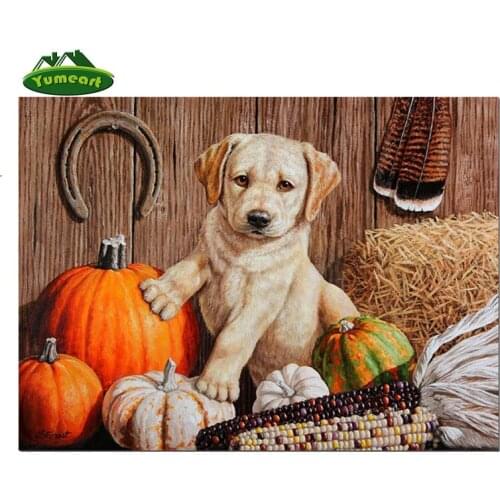 YUMEART Needlework DIY Resin Crafts Diamond Cross Stitch Pumpkin and Corn Diamond Embroidery Pumpkin Dog Rhinestone Paintings