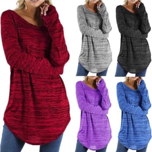 Woman Tshirts 2021 New Fashion New Large Size Pure Color Long Cultivate Round Neck Long Sleeve t-shirt Dropshipping YSY001