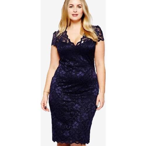 Plus Size Women V Neck Elegant Lace Dress Summer Sexy Crochet Hollow Out Evening Sheath Bodycon Vestidos Dress Female 5XL