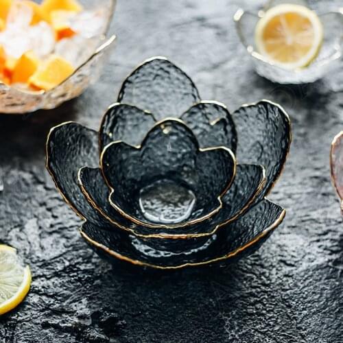 Golden Stroke Glass Bowl Embossed Fruit Salad Plate Lace Crystal Living Room Desktop Organizer Home Decoration Modern Ornaments