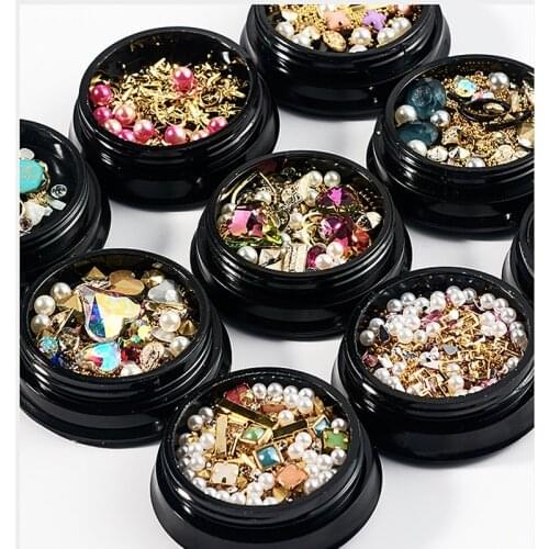 1 Box 3D Nail Art Decoration Irregular Beads Mixed Colorful Decals Nail Rhinestones Stones Mixed Size Color Art Accessories