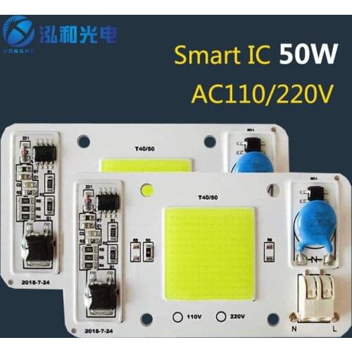 2pack LED COB Chip 50W 110V 220V White Light Engine Integrated Smart IC Driver Free Solder for LED Floodlight Ceiling Light etc