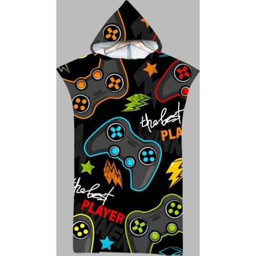3D Print Microfiber Kids Hooded Beach Towels Swimming Shower Towel Adult Bath Towel Bathroom Cartoon Gamepad Towel Sets