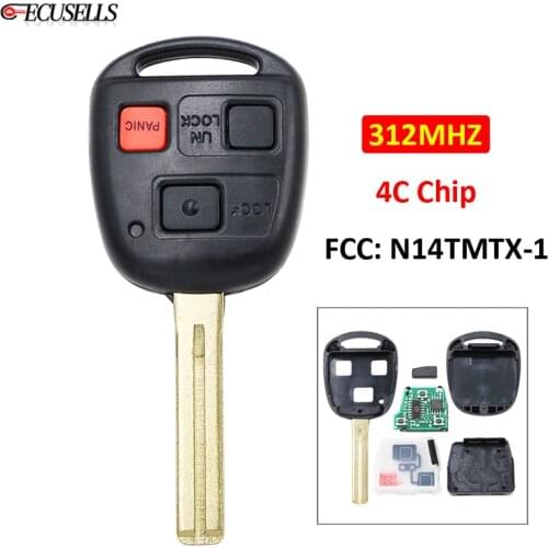 3 Button Remote Car Key Fob 312MHz 4C Chip for Lexus RX300 1999-2003 FCC ID: N14TMTX-1