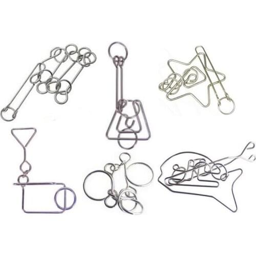 6PCS/Set Metal Wire Metal Magic Mind Brain Teaser Puzzles Game Toys for Adults Children