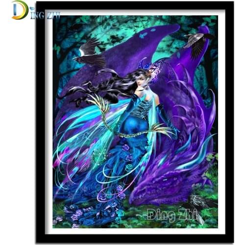 5D DIY Diamond Painting Full Square Round New Purple Dinosaur Fantasy Elf Diamond Embroidery Sale Woman Mosaic Wall Decor