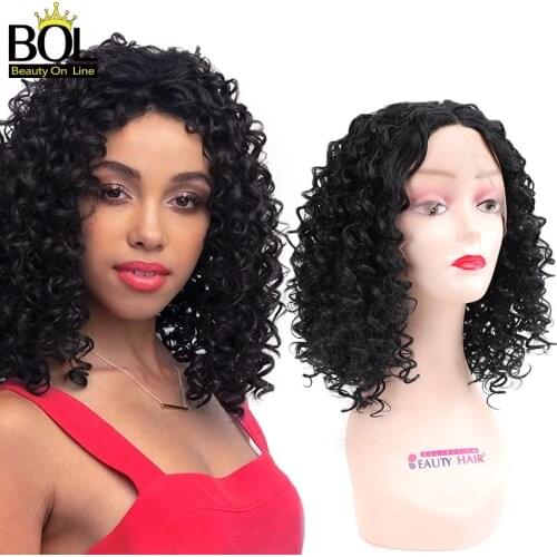 Beauty On Line Short Curly Bob Wig Synthetic Hair 13X1Lace Wig Kinky Curly Hair For Black Women Girls Cosplay Party Natural Wig
