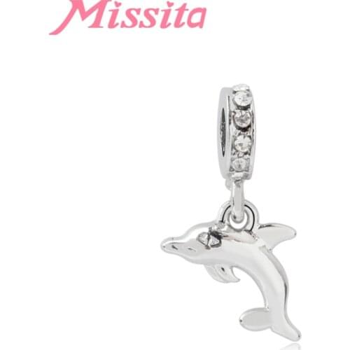 MISSITA 2019 New Cute Dolphin Animal Beads fit Brand Original Charm Bracelet DIY Jewelry Making Women Bangle Accessories Gift