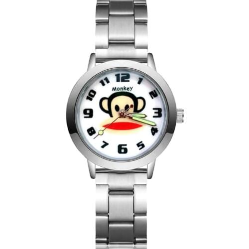 Cute Cartoon Monkey Style Children Watches Kids Student Girls Boys Quartz Metal Steel Wrist Watch JA216