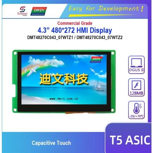 Dwin T5 HMI Display, DMT48270C043_07WTZ1 DMT48270C043_07WTZ2 4.3" RTC 480X272 LCD Module Screen Capacitive Touch Panel