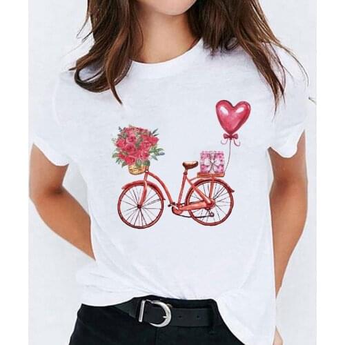 T Shirt for Women Sweet Love Fashion Valentine Cartoon 90s Ladies Print Lady T-shirts Top Womens Stylish Ladies Tee T-Shirt