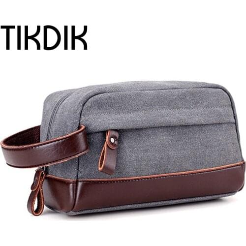 Canvas Clutch Bag Men Casual Mini Bags Male Money Pocket Vintage Men Leather Patchwork Handbag Canvas Toiletry Bags Wrist Bag