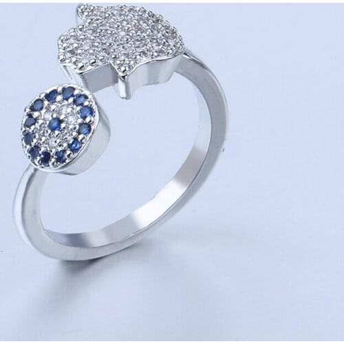 Blue White Crystal Cubic Zirconia Open Finger Rings Whale Mermaid Fish Tail Eye Shape Adjustable Couple Ring for Women Men