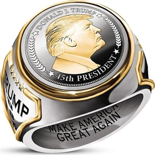 Trump head and letter ring Bicolor zinc alloy Mens Signet Bling Ring for Vintage Punk Jewelry Mens Male Gift Accessories