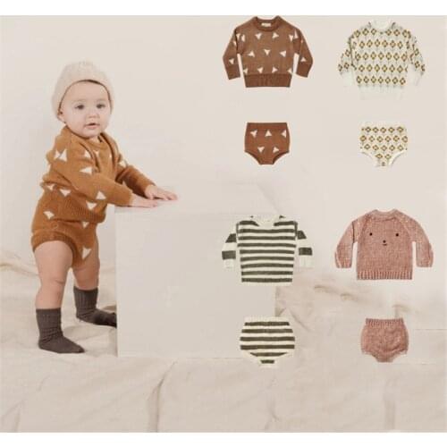 EnkeliBB Toddler Boy Winter Jumpers and Bloomers Sets R*Cru Kids Clothes Baby Fashion Brand Knit Outfit Girl Brand Winter Set