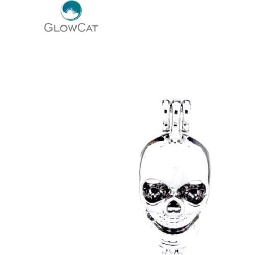 L60 5pcs/lot Bright Silver skull punk Pearl Beads Cage Pendant Locket Fairytale Party Essential Oil Diffuser