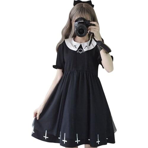 Summer Dress Women Lolita Gothic Harajuku Short Sleeve Vestidos Sexy Dress Halloween Sister Cosplay Star Tulle Autumn Streetwear