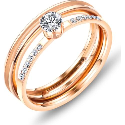 Megin D Stainless Steel Titanium 2 in 1 Disassemble Luxury Crystal Vintage Couple Matching Rings Set for Women Wedding Jewelry