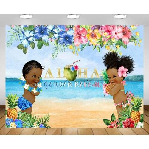 Mehofond Aloha Gender Reveal Backdrop Hawaii Sea Beach Floral Flower Baby Party Banner Photography Background Photo Studio Props