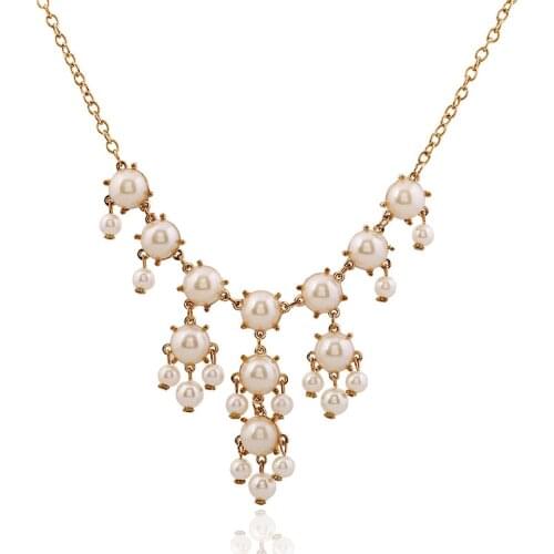 Fashion Simple Statement Imitation Pearl Necklace Women Tassel Temperament Gold Color Pendant Necklace 2020
