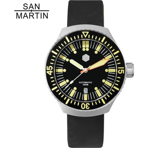 San Martin Fashion Men Automatic Diving Watches Mechanical Stainless Steel Watch Luminous Rubber Wristband 20ATM Male Wristwatch