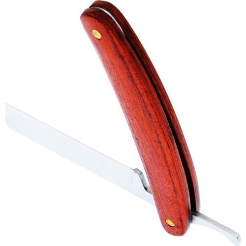 Stainless Steel Straight Edge Razor Folding Shaver Knife Barber Razor Wooden Handle Hair Eyebrow Beard Shave Shaving Tool HC0011