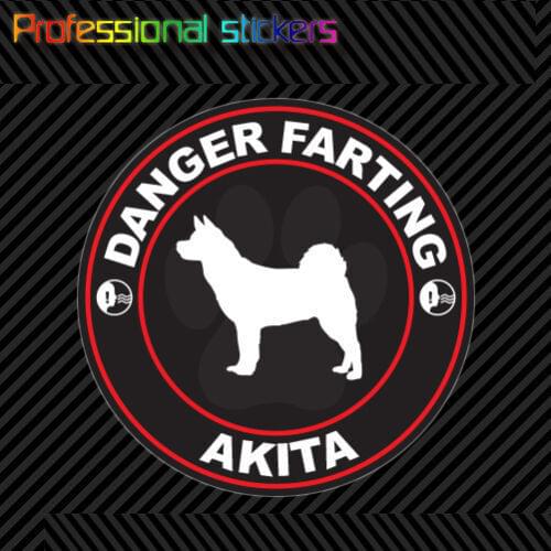 Danger Farting Akita Sticker Decal Self Adhesive Vinyl Dog Canine Pet for Car, Laptops, Motorcycles, Office Supplies