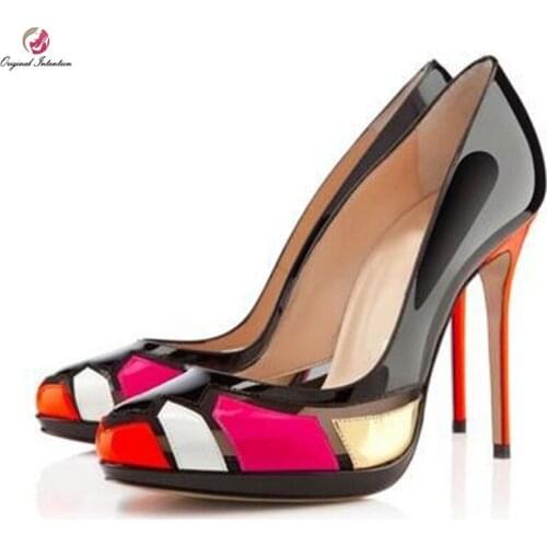 Original Intention Women Pumps New Fashion Sexy Round Toe Thin High Heels Pumps Multicolors Shoes Woman Plus Size 4-15