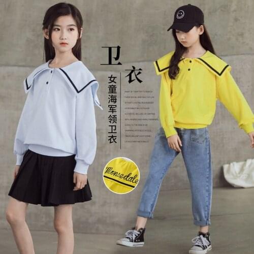 Girls Autumn Clothing College Style Hoodie 2020 New Style Children Navy Style Sweater Autumn Long-sleeved Upper Ga