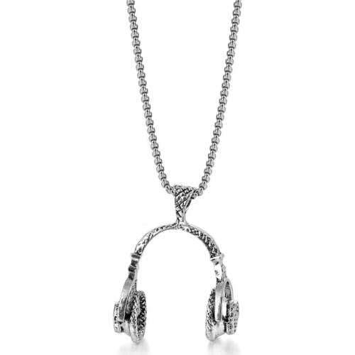 Earphone Necklace For Men Women Stainless Steel Kpop Punk Hip Hop Headphones Headset Rose Cross Pendant Necklace Teens Boy Girl