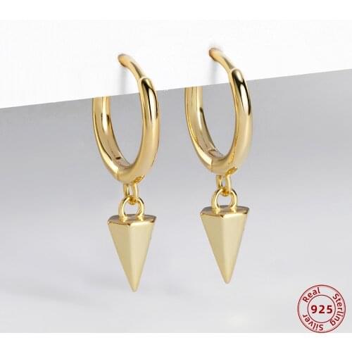 Punk Gold Plated Cone Pandant Earrings For Women Real 925 Sterling Silver Drop Earring Statement Fine Silver Party Jewelry