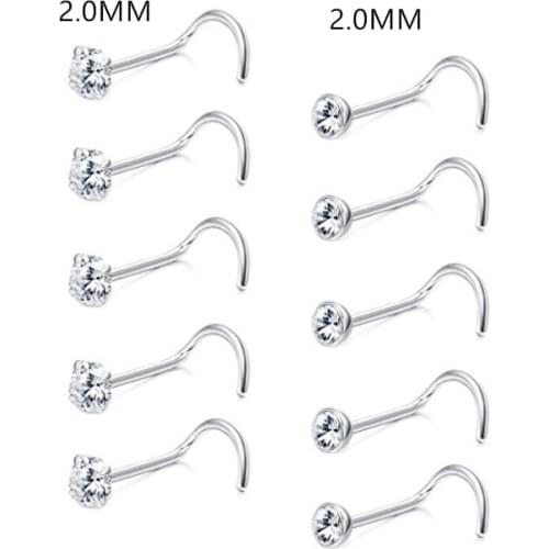 Wholesale 50pcs/Lot Popular CZ Crystal GemsNose Stud Screw Surgical Steel Nose Ring Nose Piercing 20g Shine Free Shipping