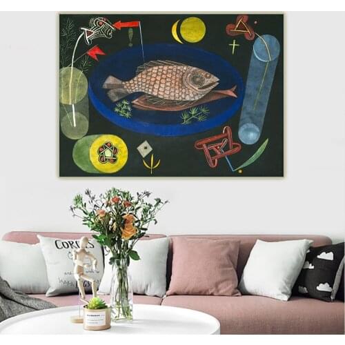 Paul Klee《Around the Fish》Canvas Oil Painting Aesthetic Artwork Picture Wall Hanging Decor Home Living Room Decoration
