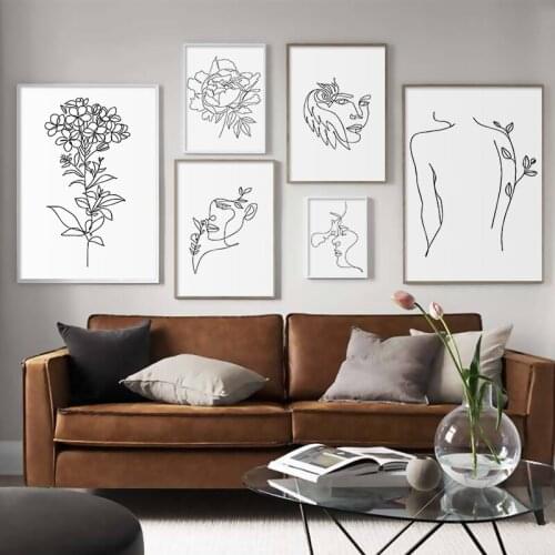 Scandinavian Abstract Line Poster Canvas Painting Flower Print Body Kiss Wall Art Decorative Picture For Living Room Home Decor