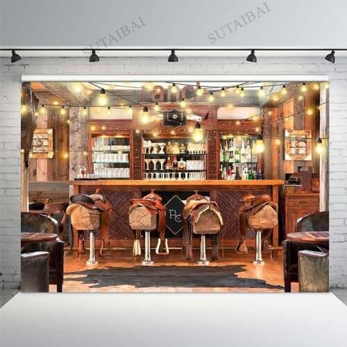 Retro Bar Backdrops Western Cowboy Saloon Saddle Photography Backdrop Decoration Wild West Wooden Wall Photo Backgrounds Studio
