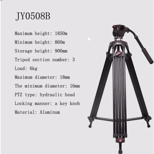 JY0508B 1.8m Aluminum Alloy Camera Tripod Foldable Telescoping DSLR Camcorder Video Photo Tripod with Fluid Drag Head Padded Bag